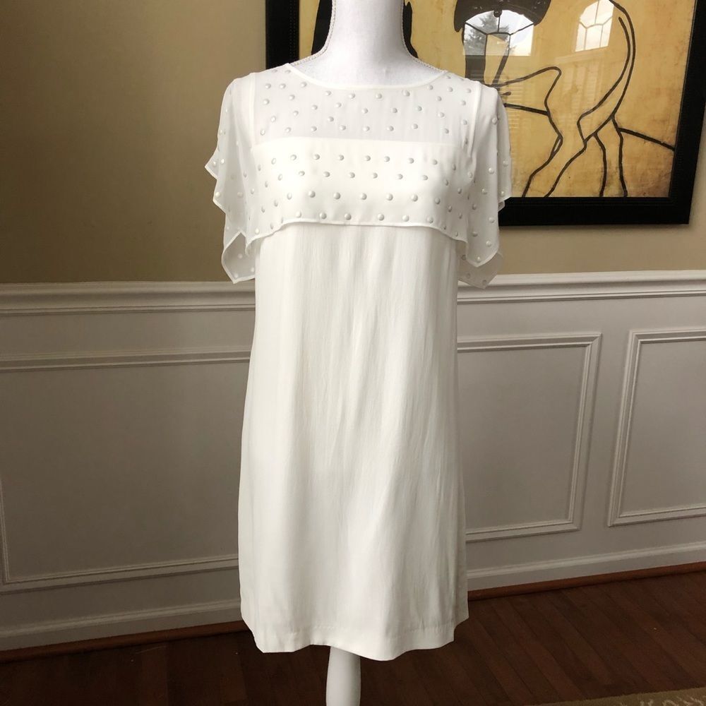 Zara Woman Flutter Sleeve Stud Dot Caplet Dress S